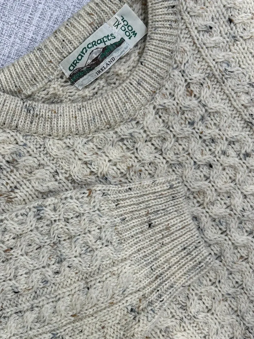 Aran Crafts Sweater Mens XL Beige Merino Wool Cable Knit Fisherman Crew Ireland